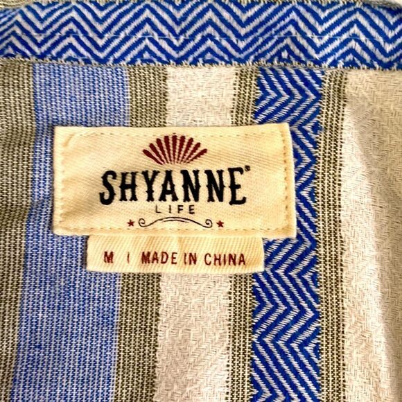 Shyanne blue white kaki stripe pockets buttons collar Indian motif band - Picture 3 of 3